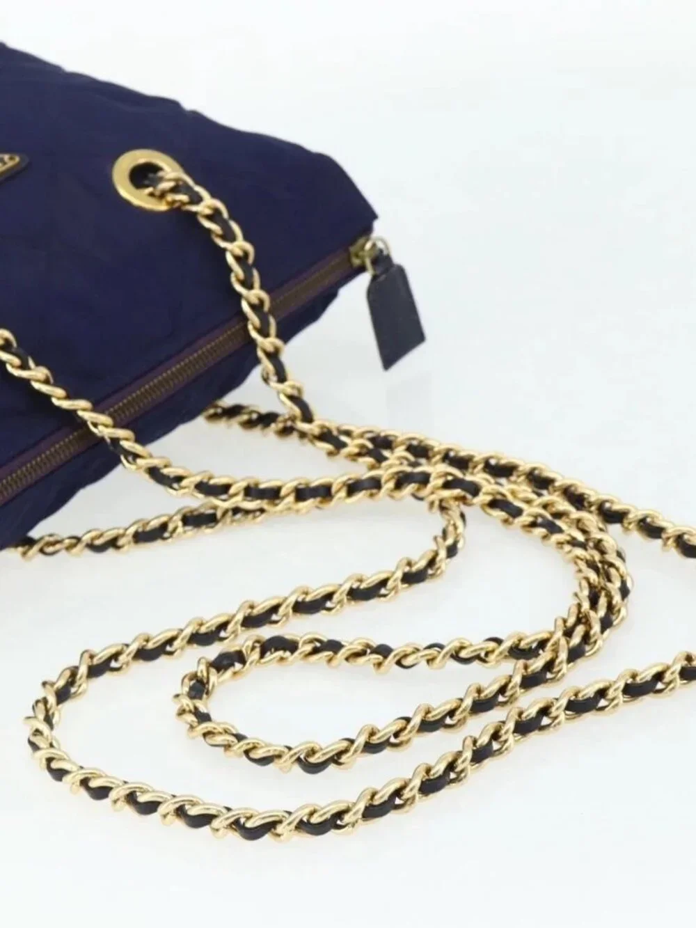 PRADA Chain Shoulder Bag Nylon Purple Gold Auth yk20261